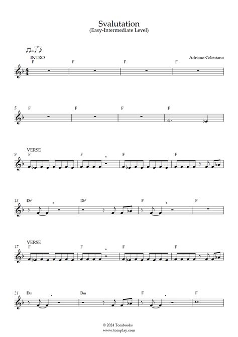 Svalutation (Easy/Intermediate Level, Tenor Sax) (Adriano Celentano) - Saxophone Sheet Music