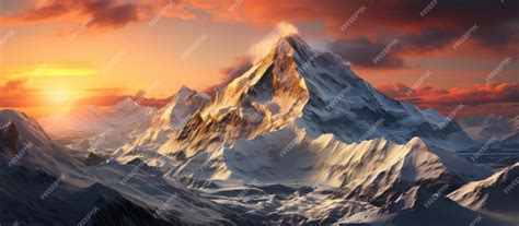 Premium AI Image | Fantastic panorama of snowy mountains at sunset