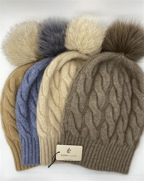 100 Cashmere Chunky Cable Pom Pom Hat Tates Cashmere