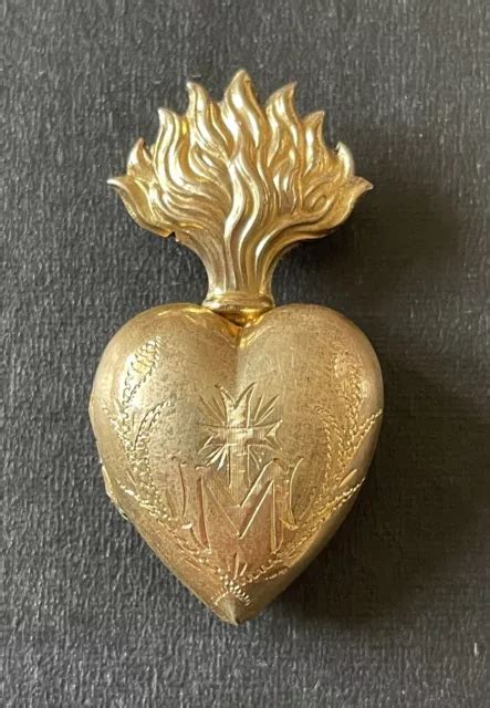 Ancien Reliquaire Ex Voto Pendentif Sacr Coeur De Marie Laiton