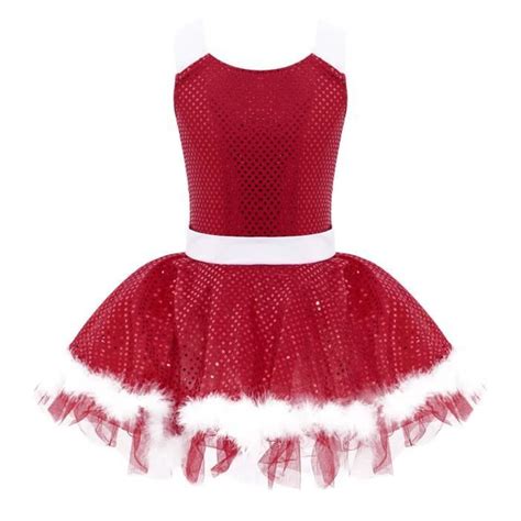 Inlzdz Enfant Fille Robe De Noël Paillette Déguisement Mère Noël