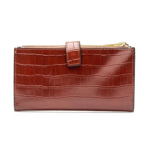 Portefeuille Long Femme En Cuir Croco Katana Marron Planetebag