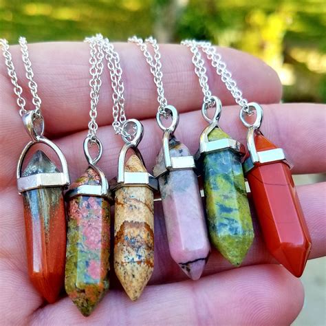 Natural Healing Crystal Necklaces Double Point Many Stones Etsy