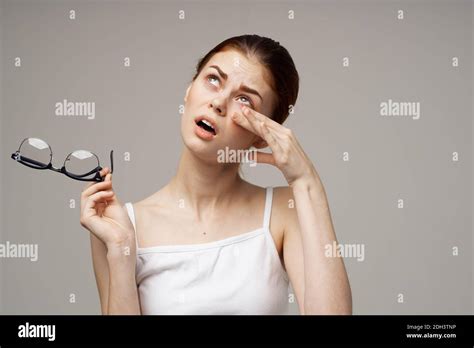 Woman With Poor Eyesight Health Problems Astigmatism Myopia Stock Photo