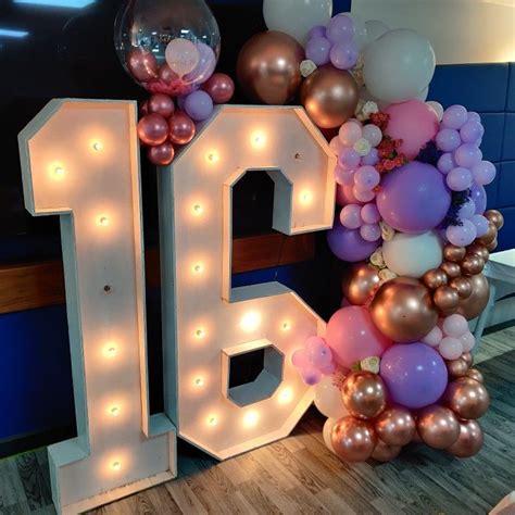 Sweet 16 Light Up Numbers Balloon Garland Purple Pink Rose Gold And