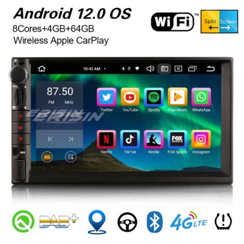 64Go 8 Cœur Android 12 Navi 2 Din Autoradio CarPlay OBD2 WiFi TPMS DAB