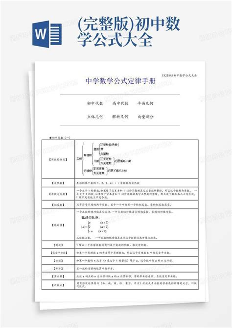 完整版初中数学公式大全word模板下载编号qkjykggw熊猫办公