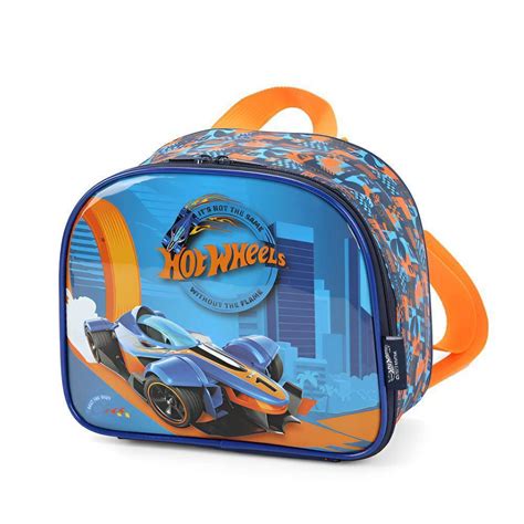Kit Mochila De Costas Hot Wheels Pista Lancheira Azul Papelaria Pigmeu