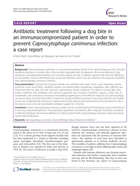 Pdf Antibiotic Treatment Following A Dog Bite In An Immunocompromized