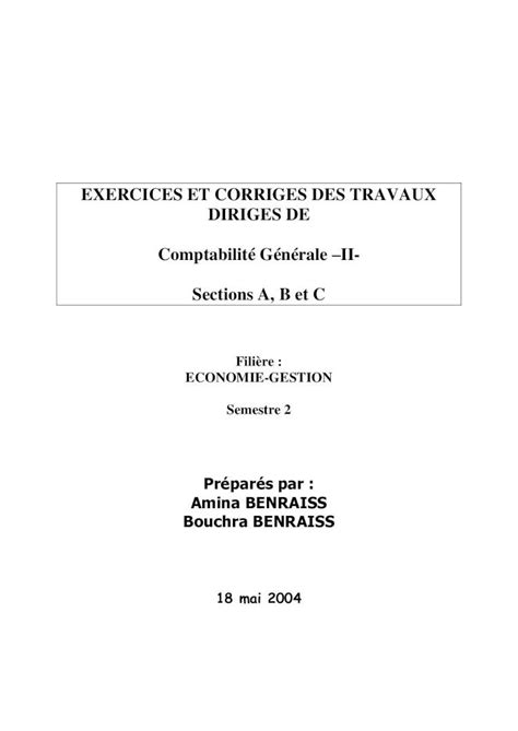 Pdf Exercices Et Corriges Des Travaux Dirig S De Comptabilit