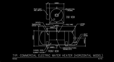 Typical Commercial Electric Water Heater Autocad Drawing Model Cadbull