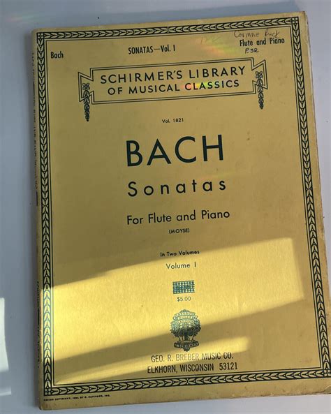 Bach J S Sonatas Volume I For Flute And Piano Schirmers Library Of