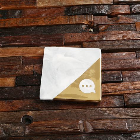 Set Of Corporate Branded Square Gold Marble Ceramic Coasters