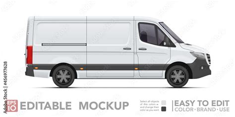 Editable cargo van mockup. Realistick van on white background. Vector ...