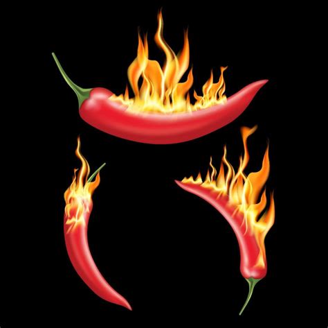 Red Chili Pepper With Fire On Solid Color Background Emblem Spicy Food