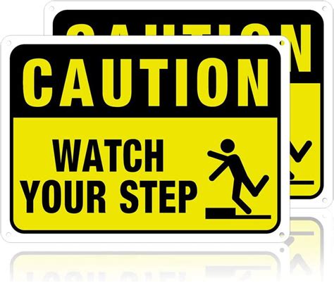 2 Pack Watch Your Step Caution Sign 7x10 Inches 30 Mil Aluminum Security Warning Signs For