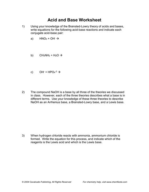 Acid Base Reactions Worksheet – Imsyaf.com