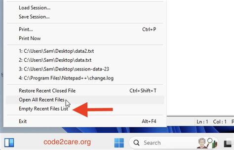 How To Empty Recent File List In Notepad Code Care