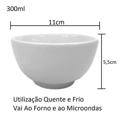 12 Tigela Cumbuca Japonesa Bowl 300ml Porcelana Açai Caldo Cor Branco