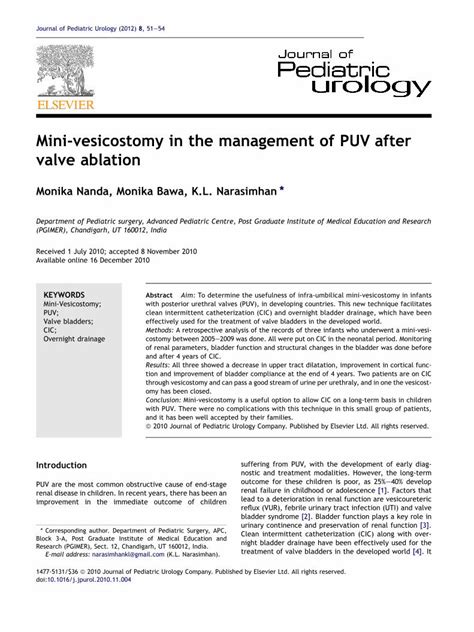 Pdf Mini Vesicostomy In The Management Of Puv After Valve Ablation