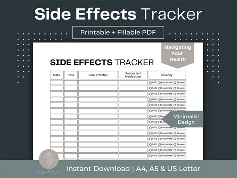 Side Effects Tracker Printable Chronic Pain Tracker Fillable Pdf