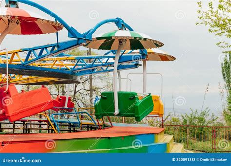 Swing Carousel Attractions In The Amusement Park Stock Image Image Of