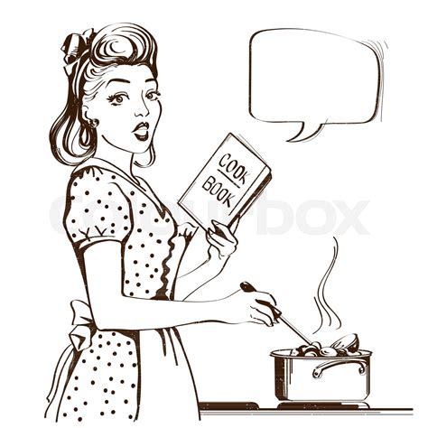 Girl Cooking Clipart Black And White