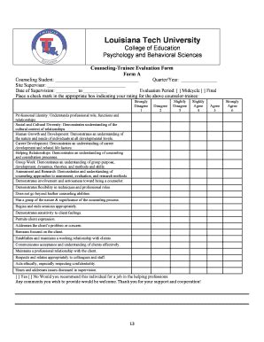 Fillable Online Education Latech Counselingtrainee Evaluation Form