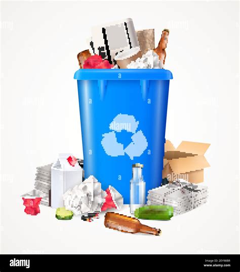 Trash And Waste Concept With Food Glass And Paper Realistic Vector