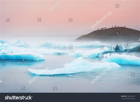 Blue Icebergs Jokulsarlon Glacial Lagoon Sunset Stock Photo 344753231 ...