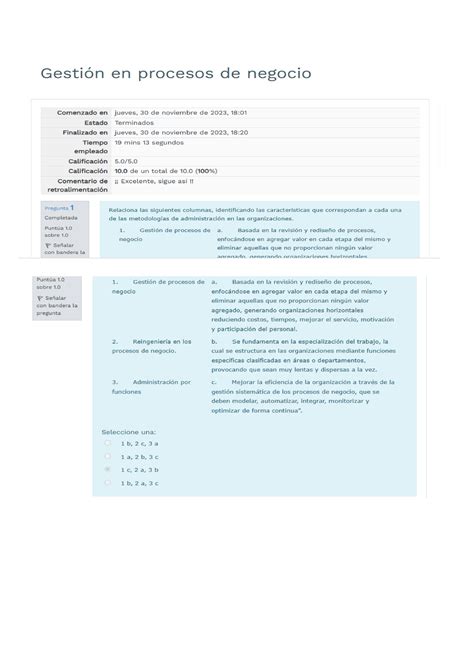 Examen Parcial Segunda Vuelta Gestion En Procesos De Negocios Studocu