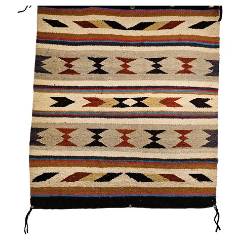 Vintage American Navajo Saddle Blanket In Stripe Pattern In Ivory