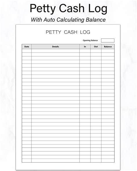 Petty Cash Ledger Fillable And Printable Cash Flow Log Sheet Etsy