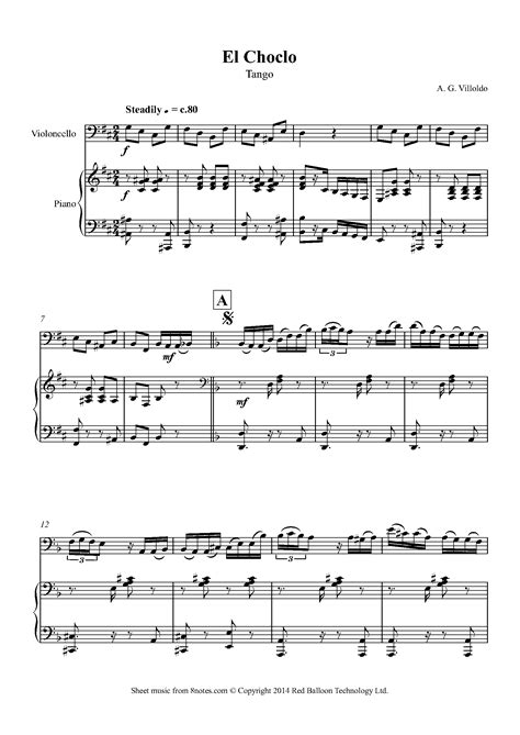 A G Villoldo El Choclo Tango Sheet Music For Cello 8notes