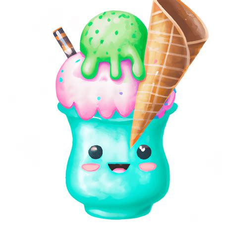 3d Ice Cream Clipart With Watercolor Illustration Kawaii Chibi Cartoon