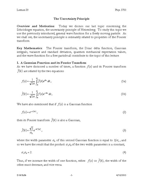 Lecture 29.pdf The uncertainty principle - Lecture 29 Phys 3750 The