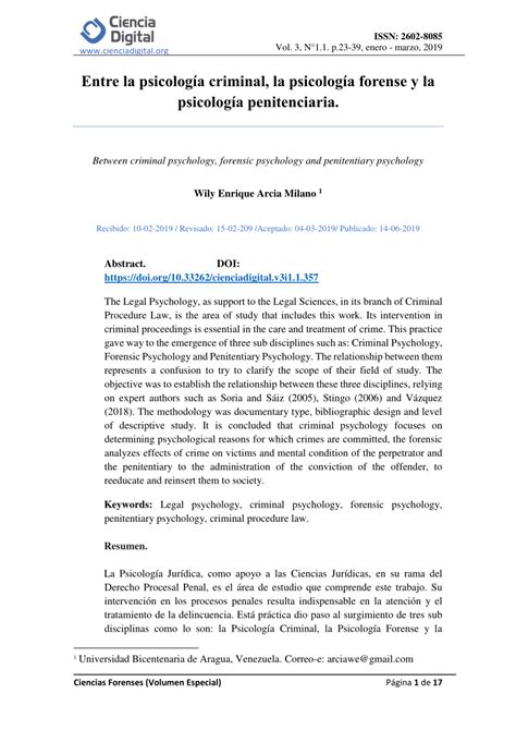 PDF Entre la psicología criminal la psicología forense y la