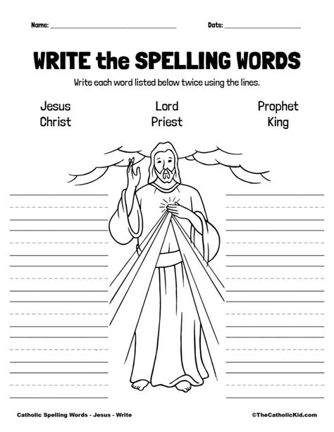 Catholic Spelling And Vocabulary Words Jesus Worksheets