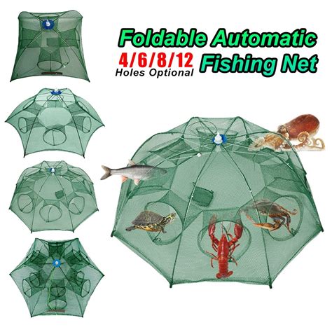 Holes Automatic Fishing Net Shrimp Cage Nylon Foldable Crab Fish