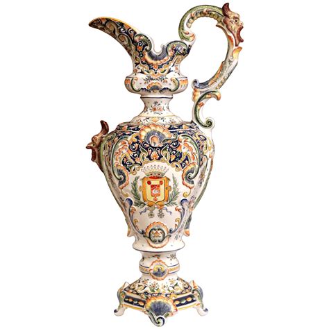 19th Century Hand Painted Faience Jardiniere On Pedestal From Boulogne