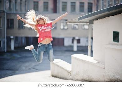 Stylish Happy Blonde Woman Wear Jeans Stock Photo 653833087 Shutterstock