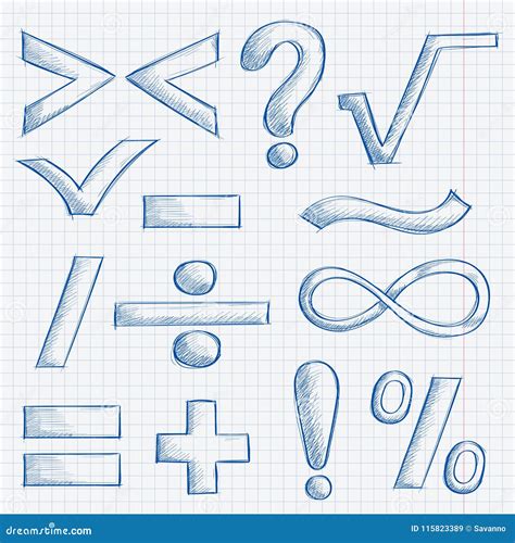 Símbolos Da Matemática E De Pontuação Esboço Tirado Mão No Fundo De