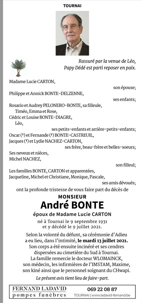 André Bonte De Tournai Annonce De Décès Sur Enmemoire Be En Mémoire