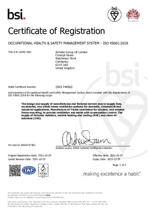 Iso Certificates Zehnder Group Uk Ltd