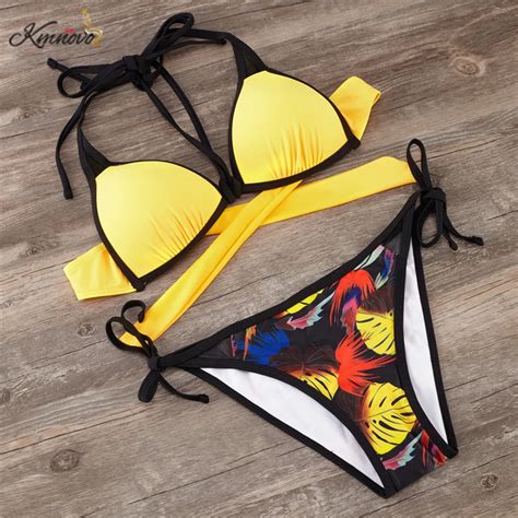 Kmnovo Bandage Bikinis Women 2017 Push Up Swimwear Swimsuit Sexy Mesh