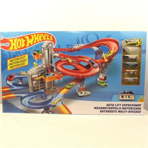 Hot Wheels Auto Lift Expressway With 5 Cars Track Racing City Playset New 1981614260