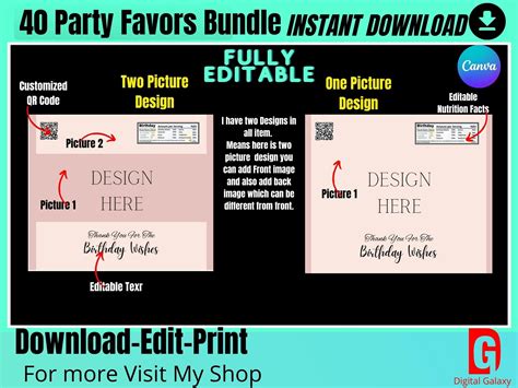 Party Favor Templates Bundle Save Bundle Chip Bag Template Etsy Uk