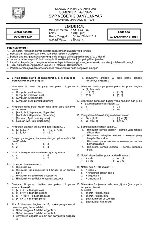 Contoh Soal Soal Mtk Kls 7 Tentang Himpunan