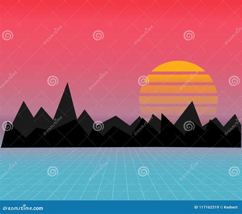 Future Retro Landscape Of The S Vector Futuristic Synth Retro Wave