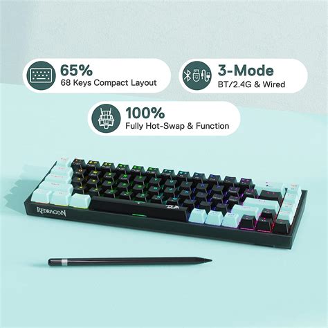 Redragon K631 Pro Se 65 3 Mode Wireless Rgb Gaming Keyboard 68 Keys Hot Swappable Compact